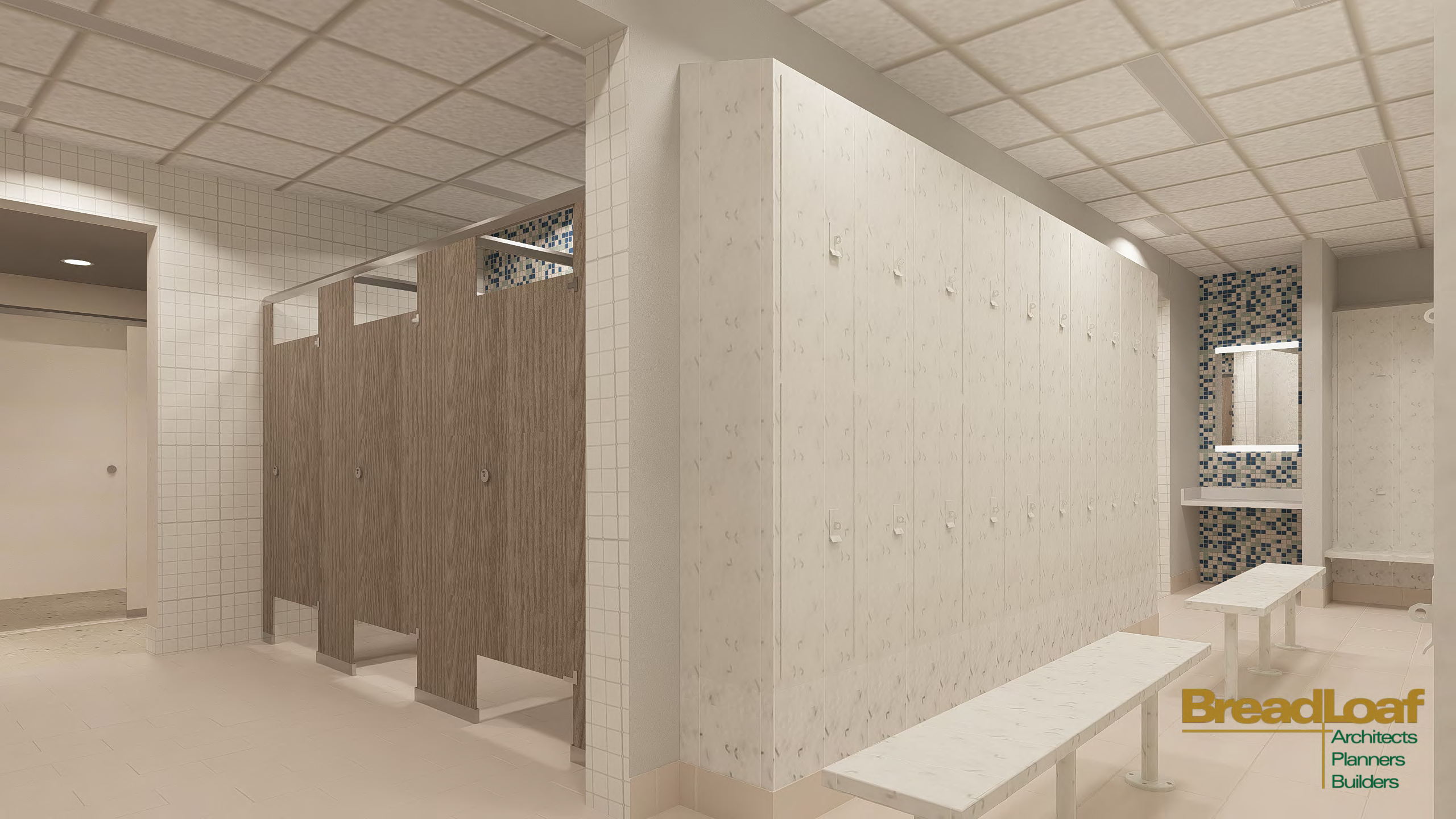 Architectural rendering of new UVAC bathroom stalls